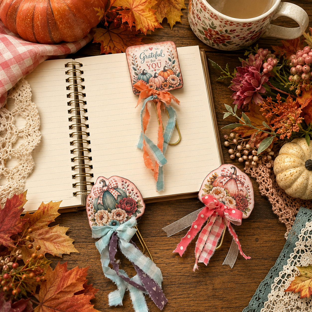 π Vintage Harvest Market Paperclip Stuffies π - Printable Paperclip Bookmarks, Fall Junk Journal Page Markers, Autumn Digital Download