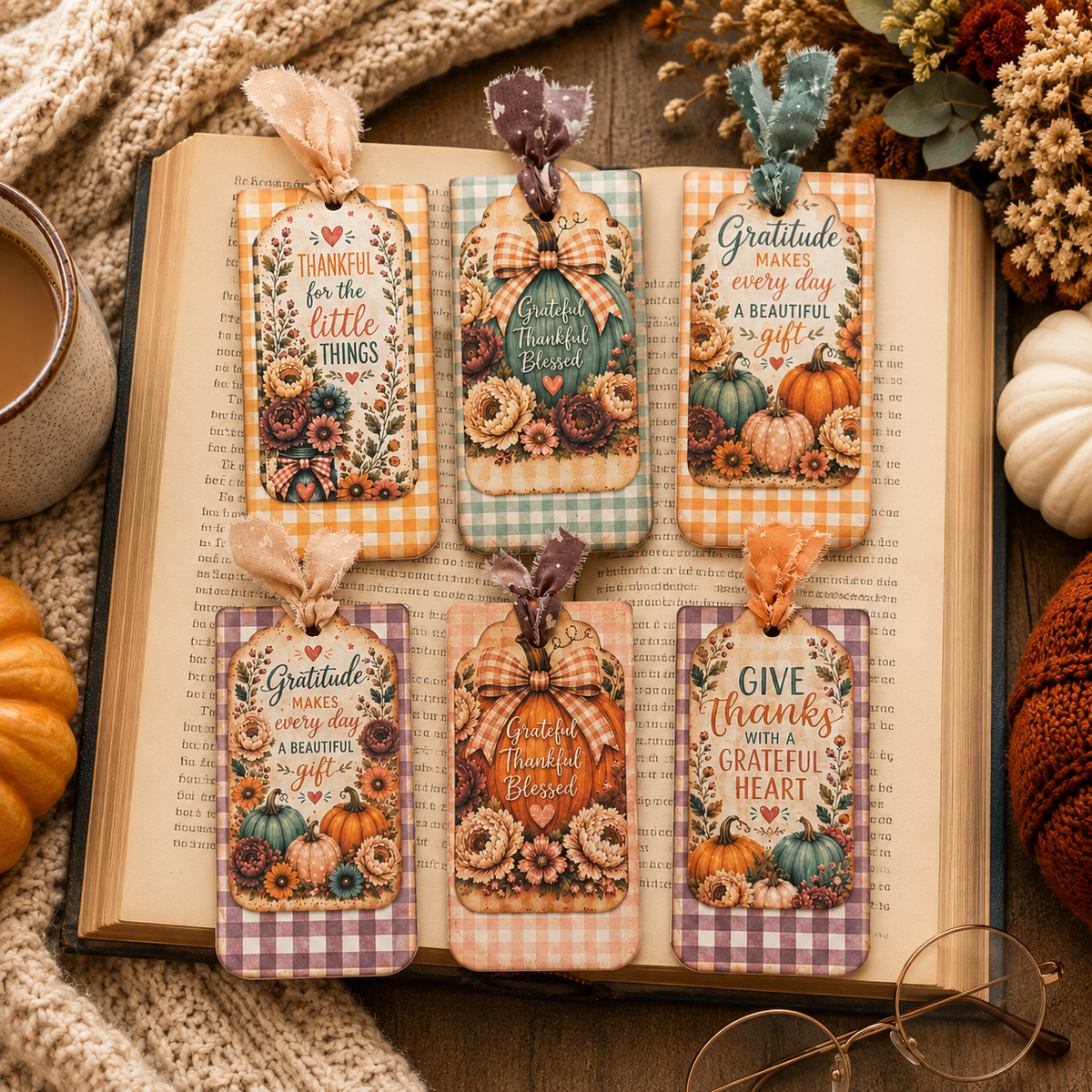 🍁 Vintage Harvest Market Bookmark Set / DIY printable