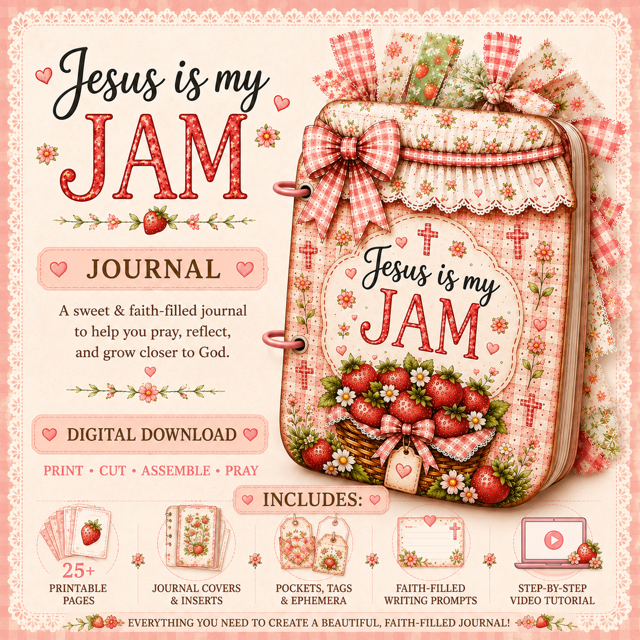 Jesus Is My JAM Faith Mason Jar Journal Printable | Christian Journal Download | DIY Faith Craft Project