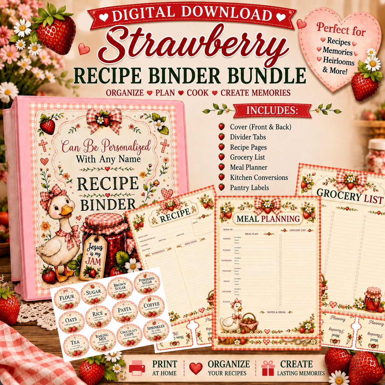 Strawberry Recipe Binder Bundle | DIY Printable Download