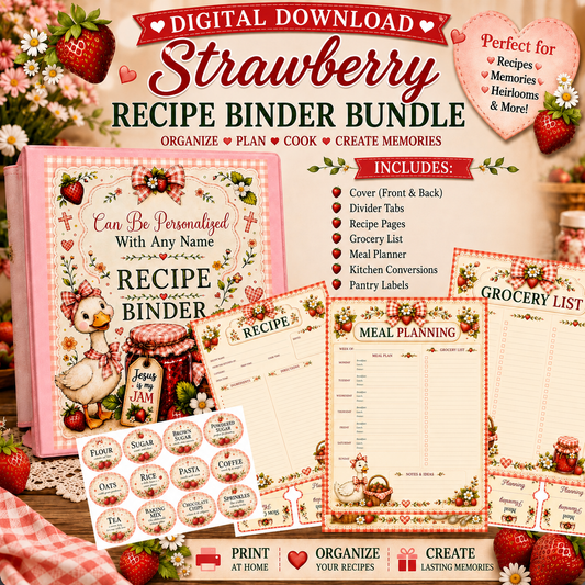 Strawberry Recipe Binder Bundle | DIY Printable Download
