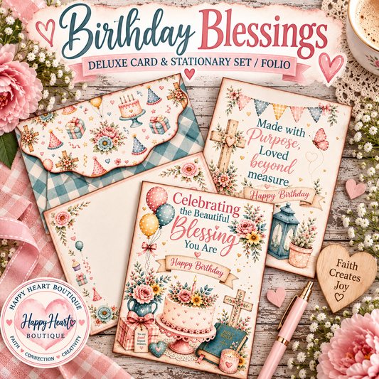 Birthday Blessings Deluxe Card & Stationery Set + Folio | Christian Birthday Printable Card Making Kit