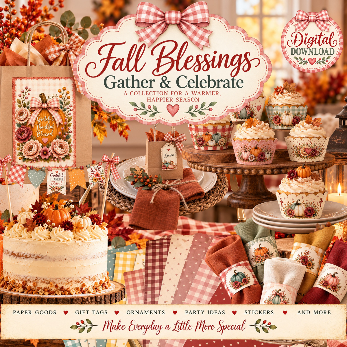 Fall Blessings Gather & Celebrate Printable Fall Party Decorations & Paper Craft Collection