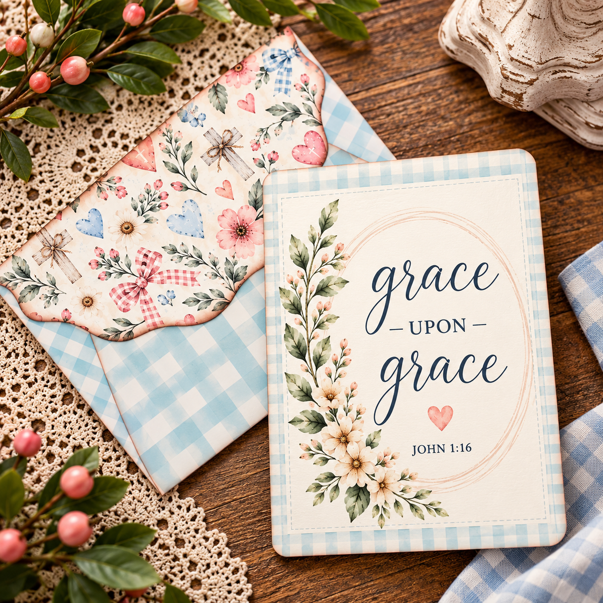 Gathered in Grace Heartfelt Greetings Cards Set | Printable Christian Greeting Cards & Envelopes