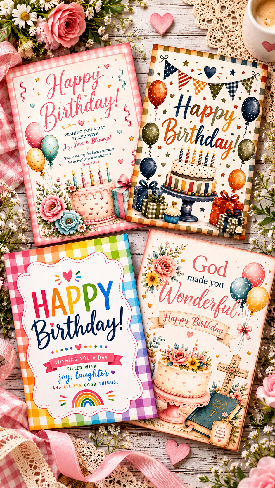 🎂💕 Birthday Celebration Bundle – 4 Deluxe Printable Birthday Card & Stationery Sets