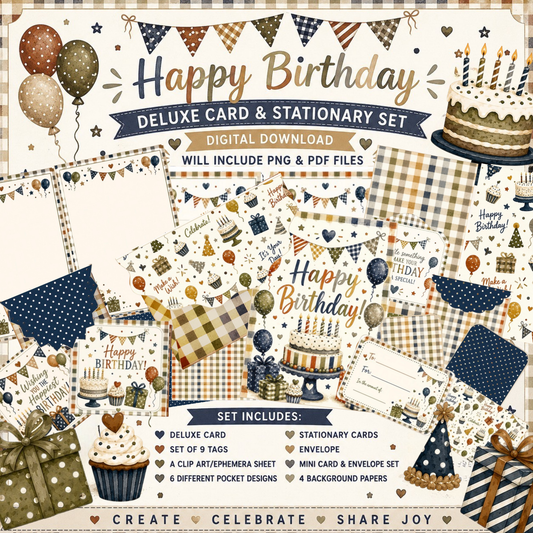 Neutral Birthday Deluxe Card and Stationery Set Download | Printable Birthday Card Kit