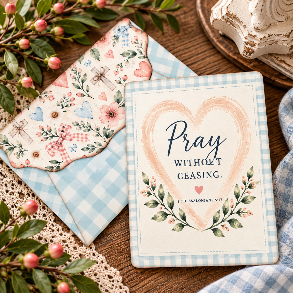 Gathered in Grace Heartfelt Greetings Cards Set | Printable Christian Greeting Cards & Envelopes