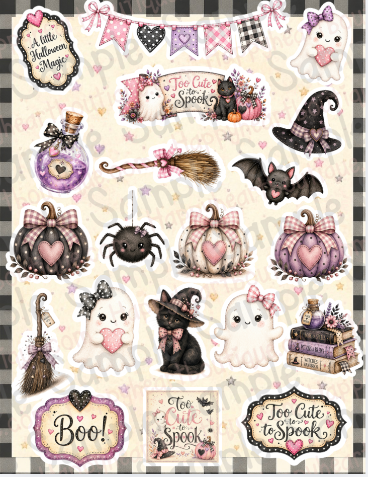 💜👻🩷 Too Cute to Spook Tri-Fold Folio / Card | Printable Halloween Paper Craft Kit | Digital Download
