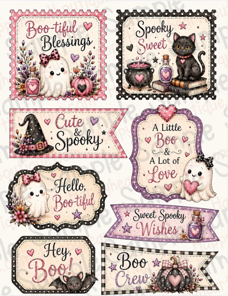 💜👻🩷 Too Cute to Spook Tri-Fold Folio / Card | Printable Halloween Paper Craft Kit | Digital Download