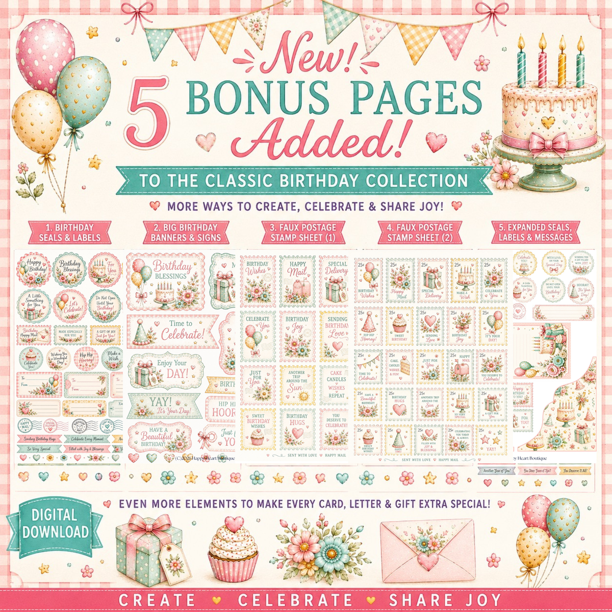 Classic Birthday Deluxe Card and Stationary Set / Printable Gift Card Kit