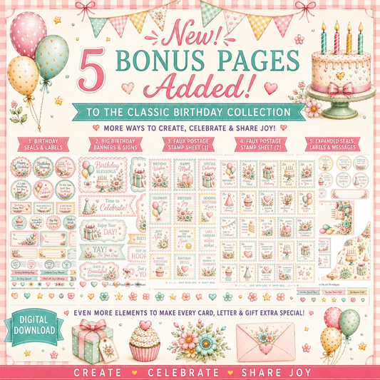 Classic Birthday Deluxe Card and Stationary Set / Printable Gift Card Kit