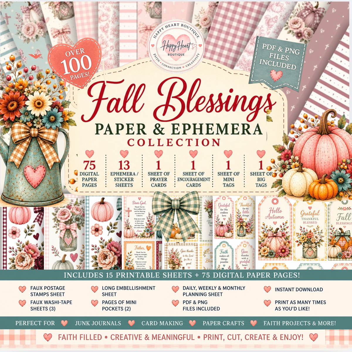 🍁 Fall Blessings Paper, Ephemera & Creative Elements Collection