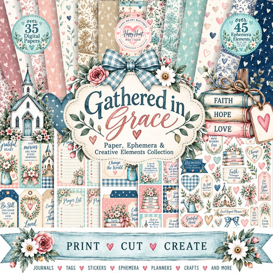 Gathered in Grace Printable Faith Paper, Ephemera & Creative Elements Collection