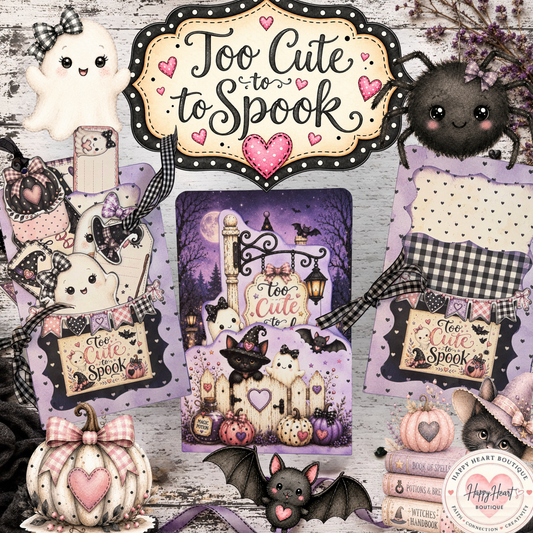 💜👻🩷 Too Cute to Spook Tri-Fold Folio / Card | Printable Halloween Paper Craft Kit | Digital Download
