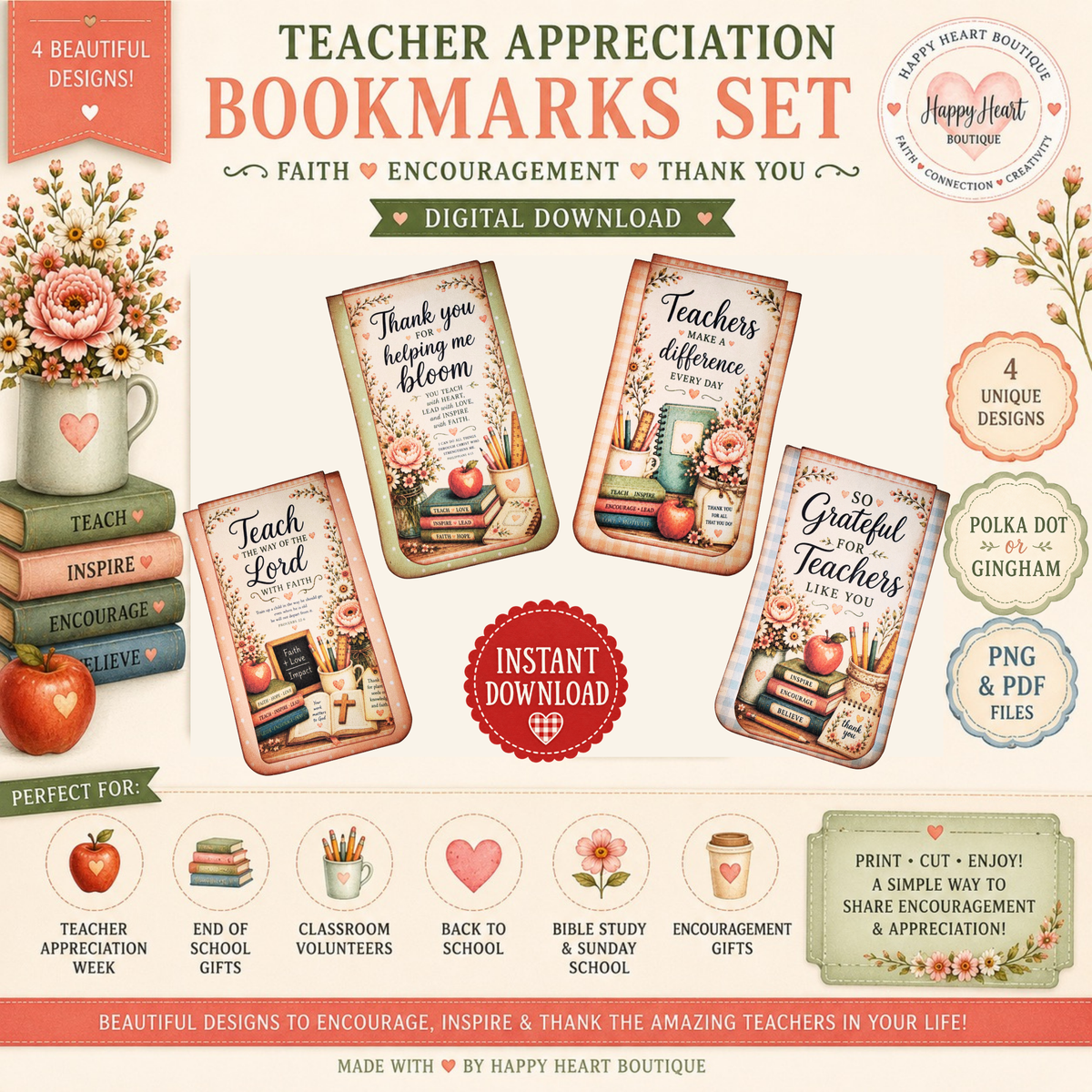 🍎🍎🍎Teacher Appreciation Printable Bundle | Teacher Gift Set, Survival Kit, Bookmarks, Paper & Ephemera | Digital Download