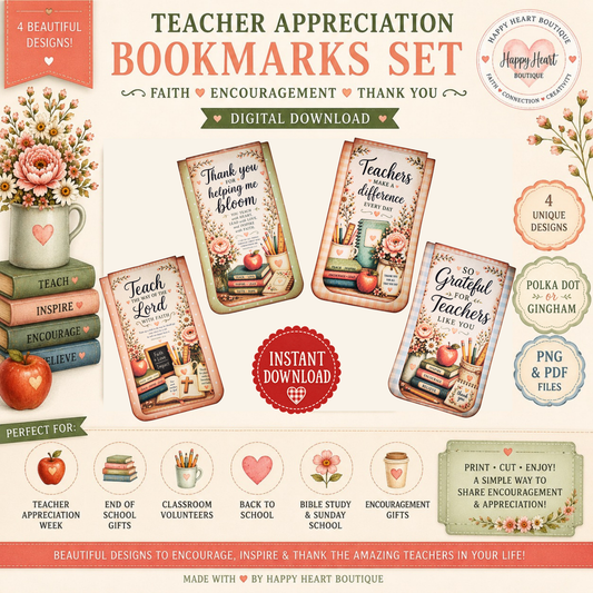 🍎 Teacher Appreciation Bookmarks Set | Printable Teacher Gift | Faith & Encouragement Bookmarks | PNG & PDF Digital Download