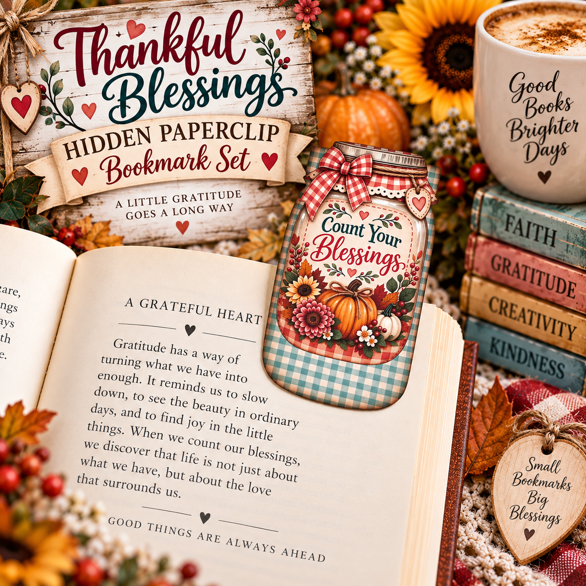 Thankful Blessings Hidden Paperclip Bookmark Set 🍂🩷