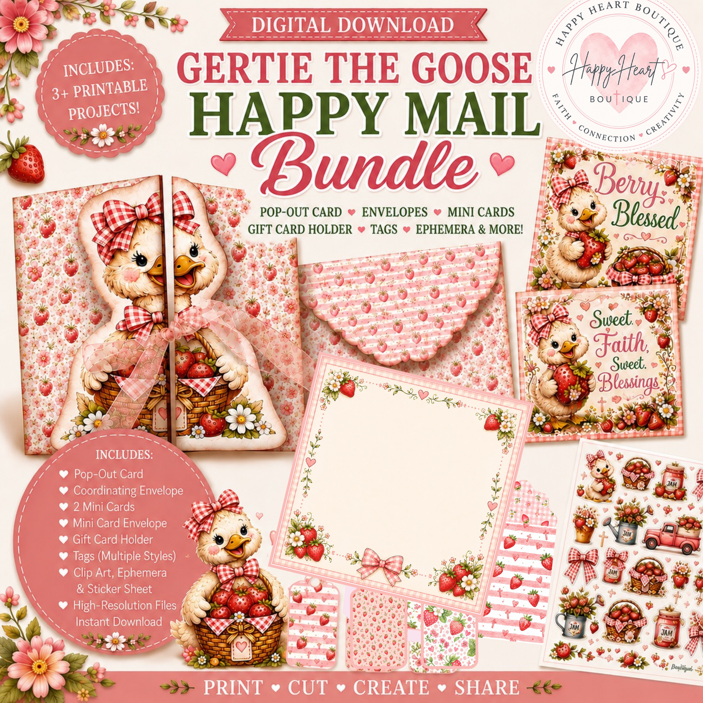 Gertie the Goose Happy Mail Bundle Printable | Pop-Out Card, Mini Cards, Tags & Ephemera | FREE Digital Download