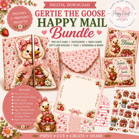 Gertie the Goose Happy Mail Bundle Printable | Pop-Out Card, Mini Cards, Tags & Ephemera | FREE Digital Download