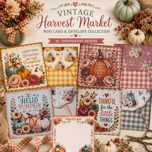🍂 Vintage Harvest Market Printable Mini Cards & Envelopes | Fall Digital Download