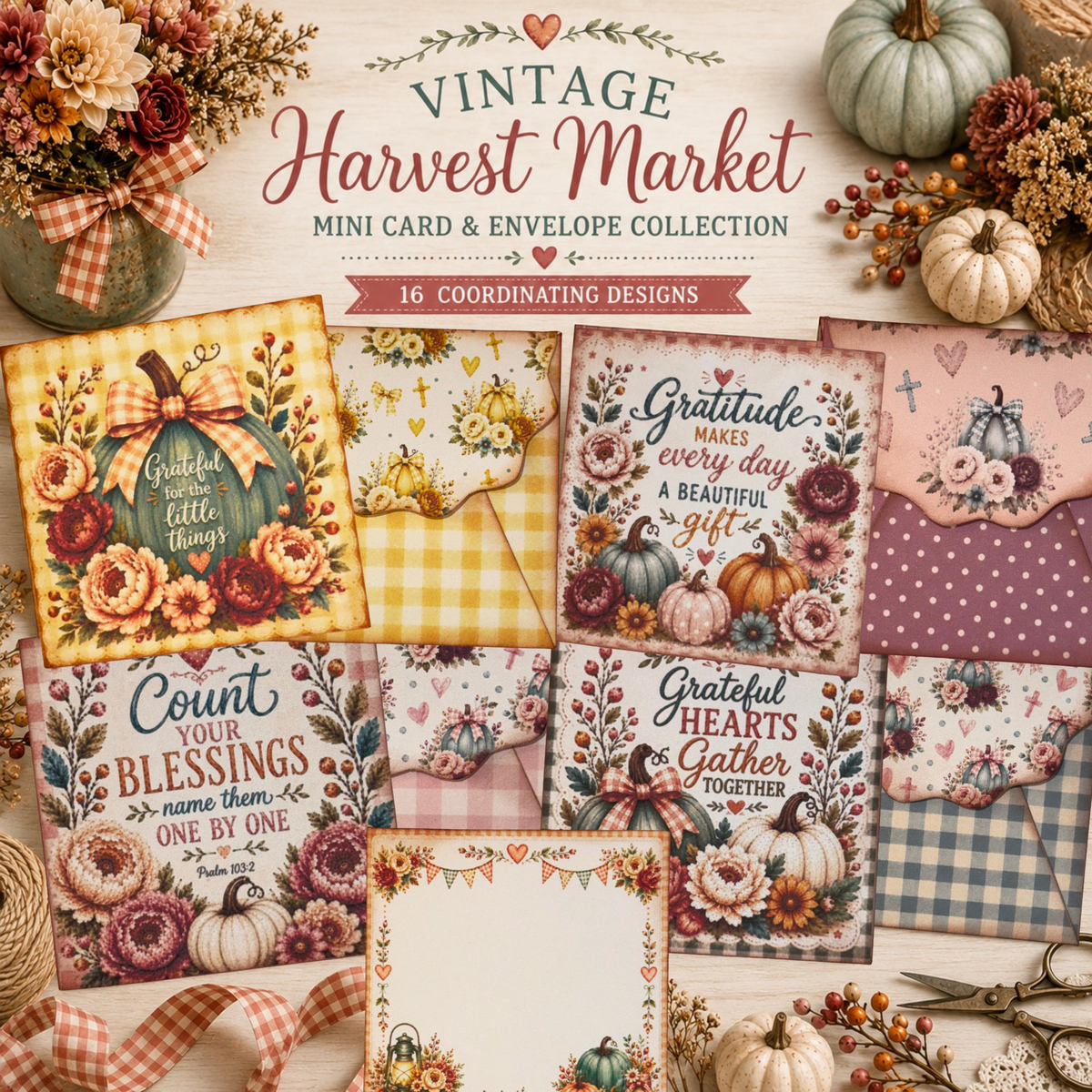 🍂 Vintage Harvest Market Printable Mini Cards & Envelopes | Fall Digital Download