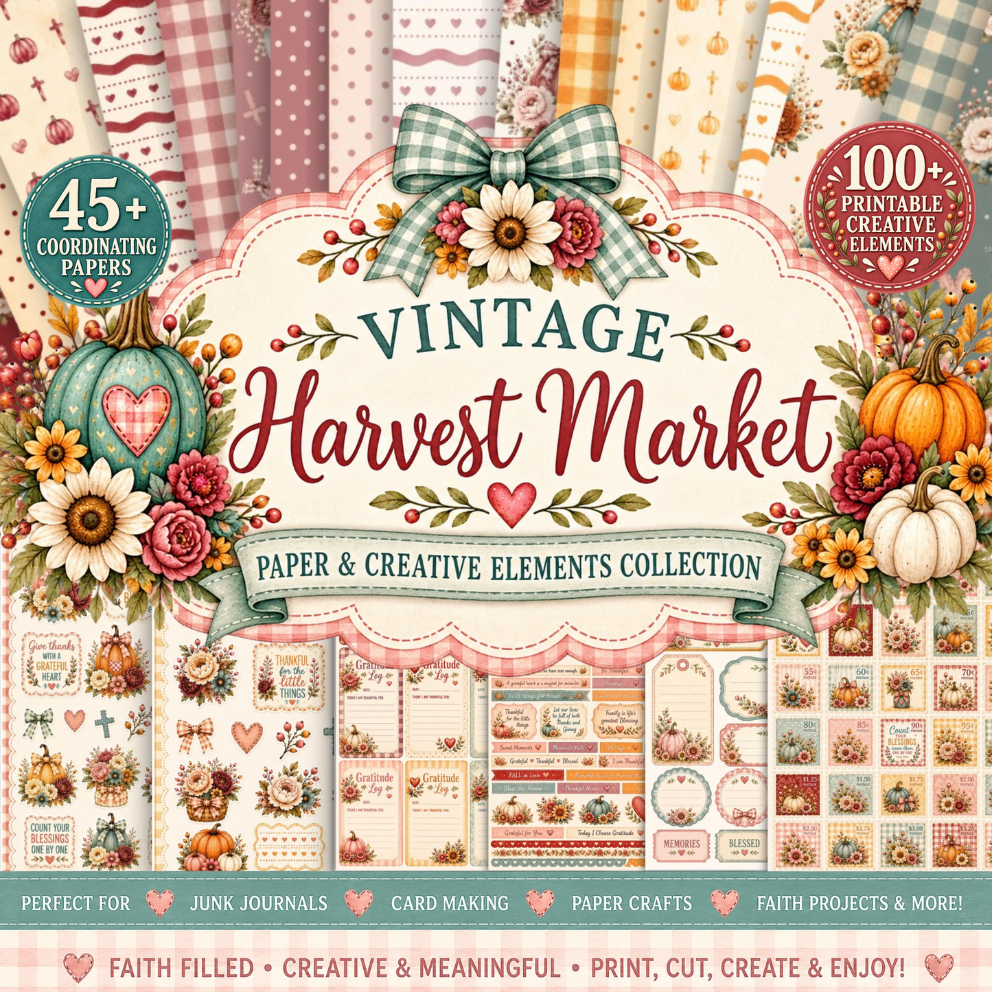 🍂 Vintage Harvest Market Printable Paper, Ephemera  & Creative Elements Collection | Fall Junk Journal, Scrapbook & Paper Crafting Kit