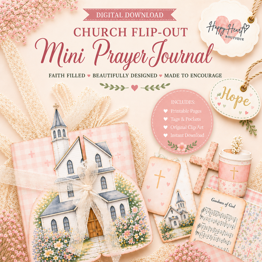 Church Flip-Out Mini Prayer Journal Printable | Christian Wedding Gift | DIY Faith Craft Digital Download