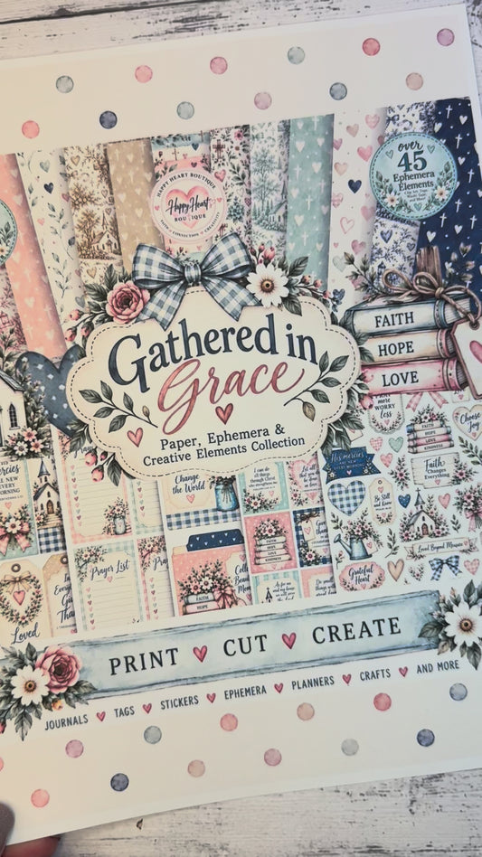 Gathered in Grace Printable Faith Paper, Ephemera & Creative Elements Collection
